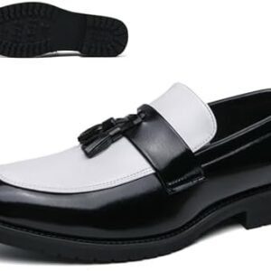 Men's Fashion Tassel Platform Loafers Comfortable Wide Round Toe Slip on Lug Sole Low Block Heel Business