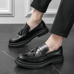 Men's Leather Tassel Platform Slip on Loafers