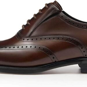 Men’s Dress Shoes with Genuine Leather in Classic Brogue Elastic Band Oxford Formal