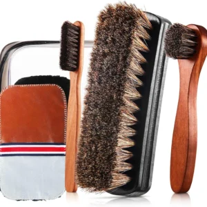 Brush Kit Horsehair Shine Shoes Brush Kit Polish Dauber Applicators Cleaning Leather Shoes Boots Care Brushes Suede Cleaner Brush with Microfiber Shoe Gloves
