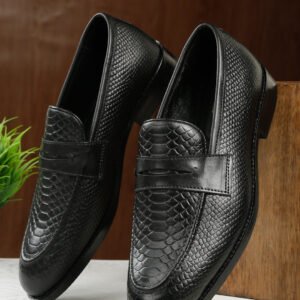 Classic Black Texture Moccasins Leather Shoes